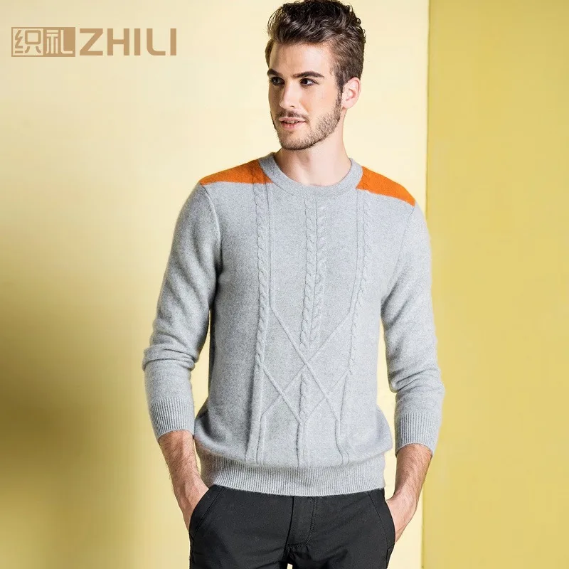 

Winter Men Jumper 100% Pure Cashmere Knitted Sweater O-neck Long Sleeve Warm Pullovers Male 2017 New Sweaters thickening clothes