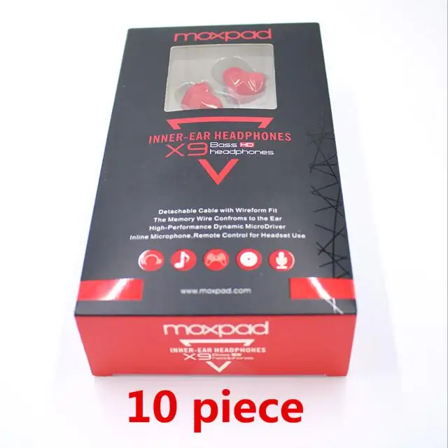 Red with box 10 шт Moxpad X9 pro Двойной Динамический драйвер профессиональный в ухо наушники с микрофоном Super BASS для мобильного телефона MP3 плеер - Цвет: Red with box