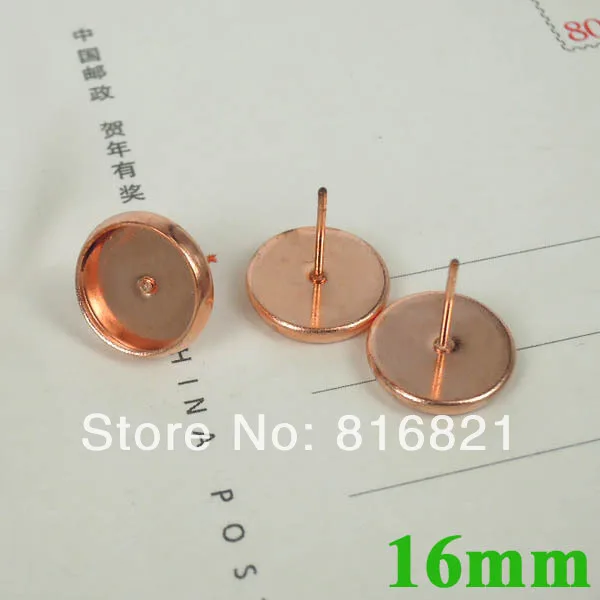 16 мм Новая розовая позолоченная круглая рамка лоток для серег гвоздиков набор