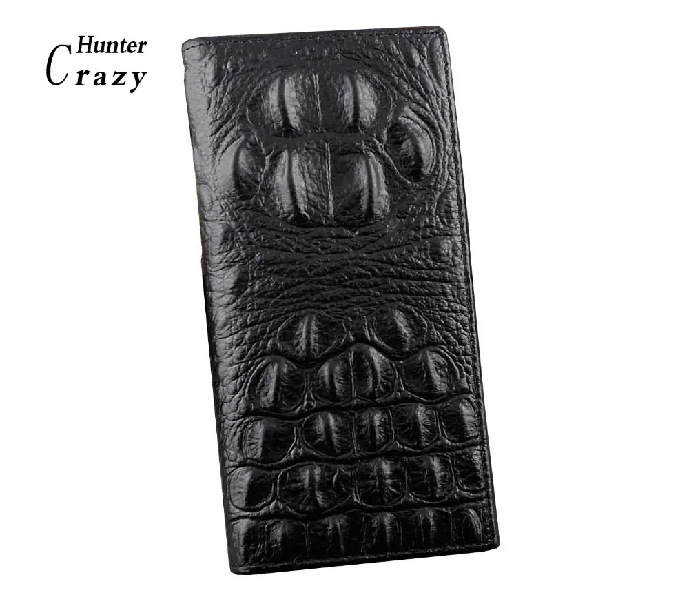 Высококачественный мужской длинный кошелек двойного сложения черный кожаный