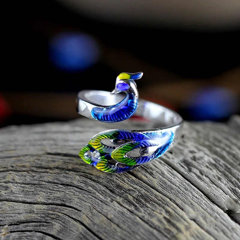 

S925 Sterling Silver Ring old Beijing style Shaolan female phoenix wear peony Bracelet explosion