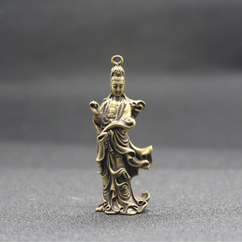 (Мини) изящная китайская латунная резные Гуаньинь Bodhisattva благоприятная статуя