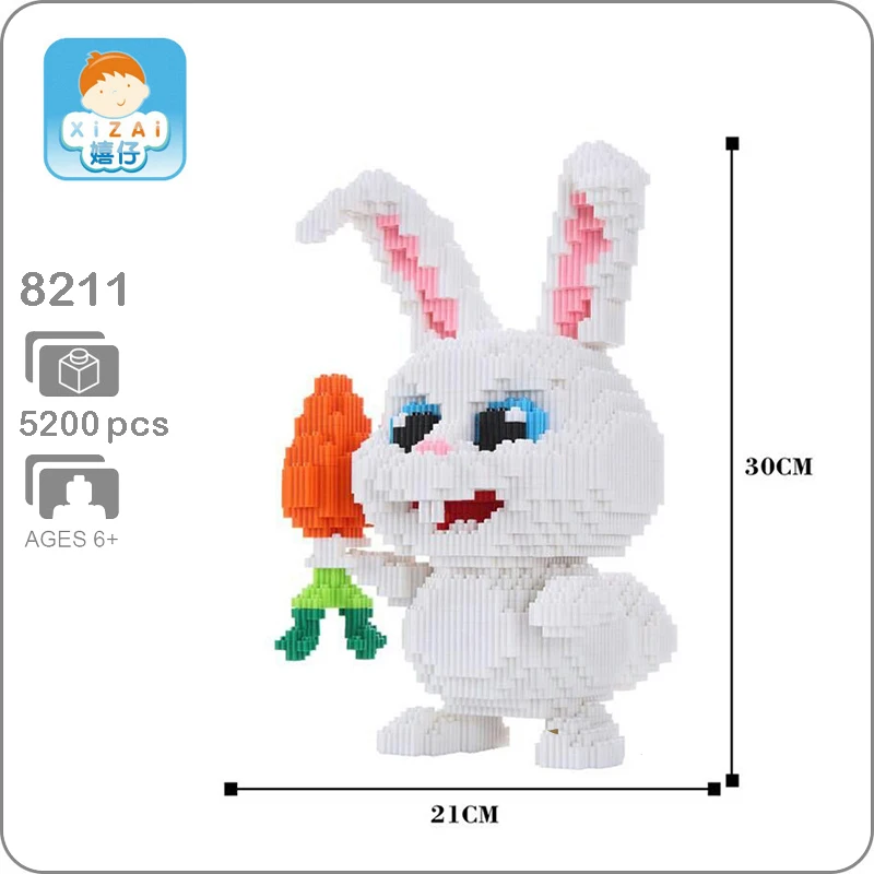 Xizai 8211 белый кролик животное морковь микро DIY 3D модель 5200 шт. мини строительные