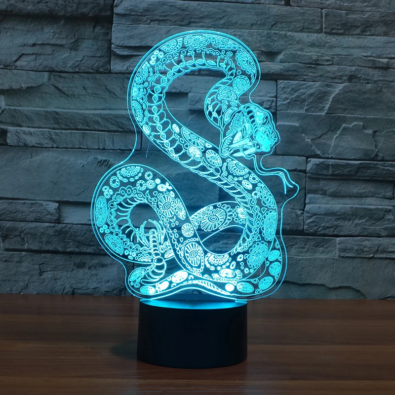 Креативная 3D лампа Boa constrictors LED USB Snake ночные светильники 7 видов цветов