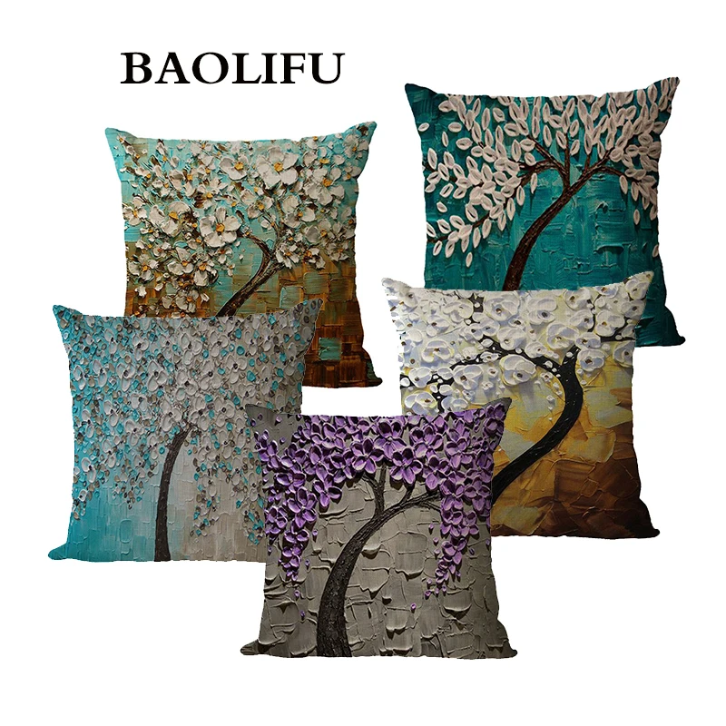 Красочная масляная наволочка льняная Цветочная декартивная квадратное сиденье