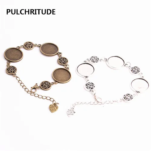 PULCHRITUDE 3 шт./лот металлической цепью Кабошон базы Fit Круглый 18 мм ручной работы сердца Шарм браслет ювелирные изделия Diy C1002 - Окраска металла: 2 bronze 1 silver