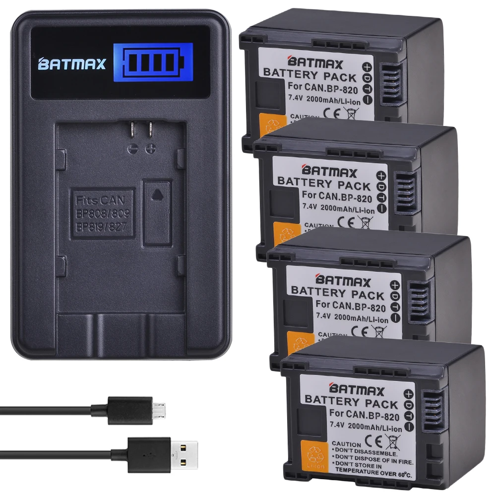 Batmax 4 Упак. BP 820 BP820 камера батарея + ЖК Зарядное устройство USB для Canon фотокамера VIXIA