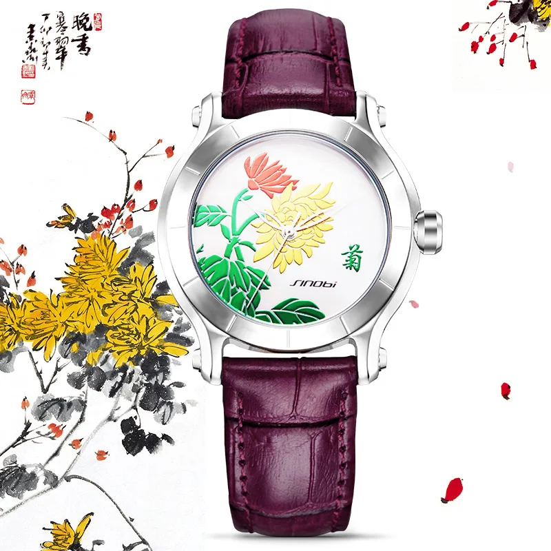 SINOBI элегантный китайский для женщин наручные часы кожаный ремешок Элитный бренд