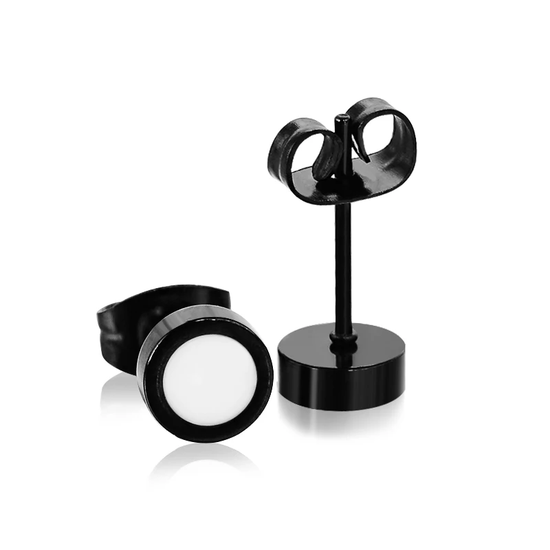 black QCOOLJLY серьги-гвоздики круглой формы цвета розового золота, черные серьги для мужчин и женщин, ювелирные изделия, подарок, Букле д 'ореиль, серьги - Окраска металла: black