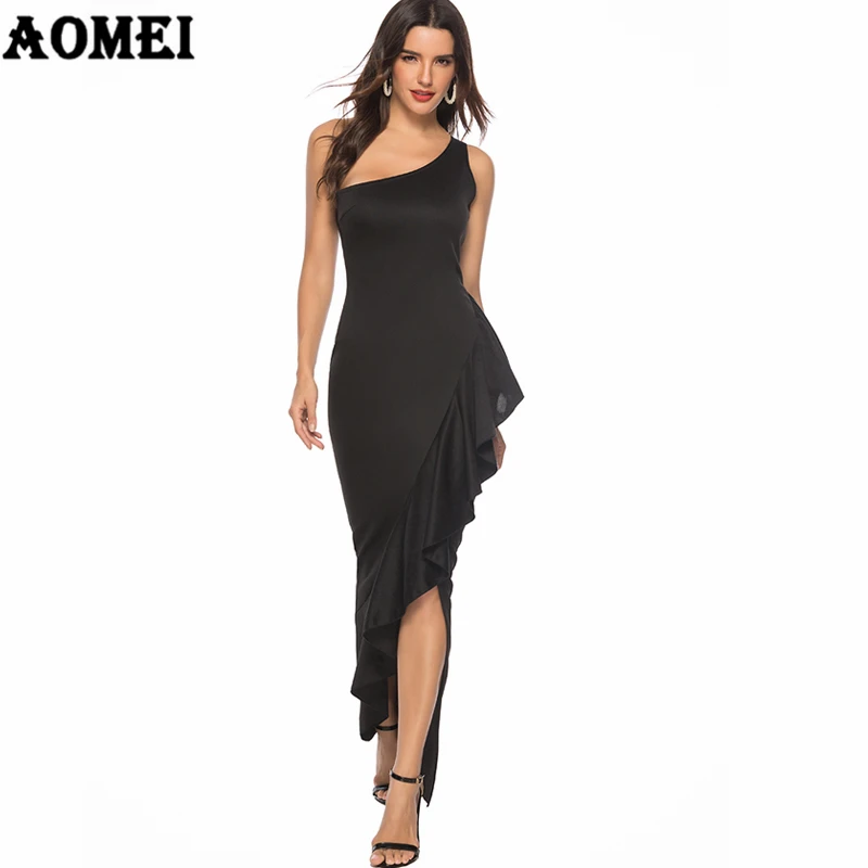 Женское платье макси вечернее с разрезом открытыми плечами рюшами сексуальное