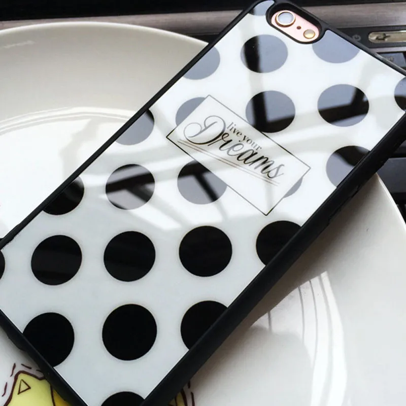 POBLU For Iphone XS Glossy Square Polka Dots Live your Dreams Luxury Mirror Case Soft Back Phone Cover iphone 5se 6s 7 8plus |