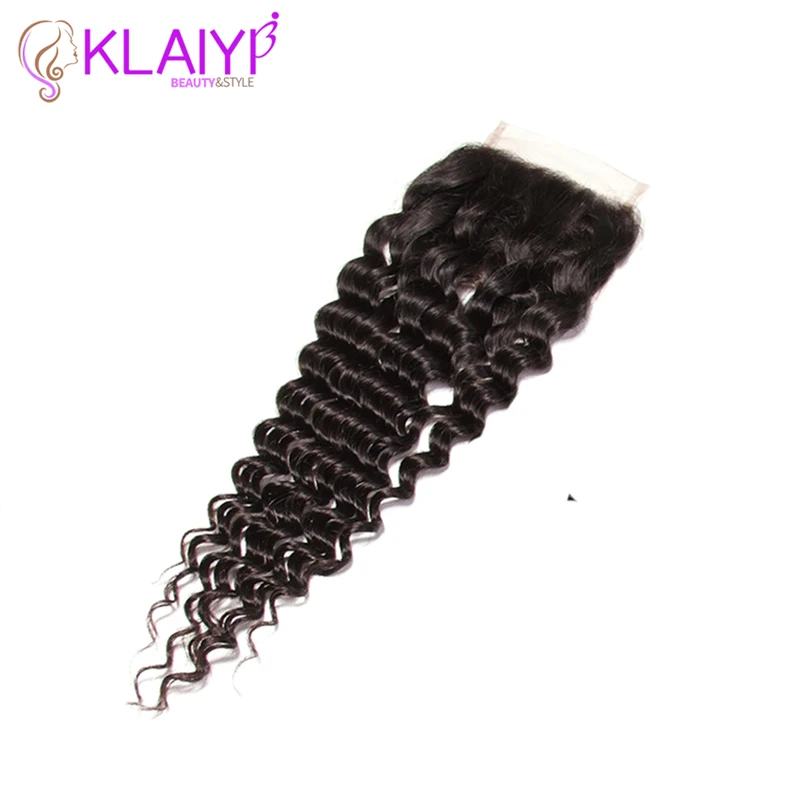 Klaiyi волосы перуанские глубокая волна пучки с закрытием Remy человеческие шнурка