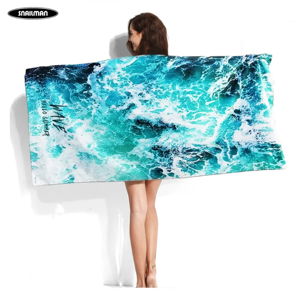 Компактное пляжное полотенце из микрофибры с волной для серфинга путешествий