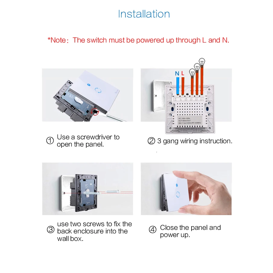 Sonoff T1 ЕС умный Wifi настенный сенсорный светильник-переключатель 1 комплект 2 банда сенсорный/WiFi/433 RF/APP пульт дистанционного управления Умный дом работа с Alexa