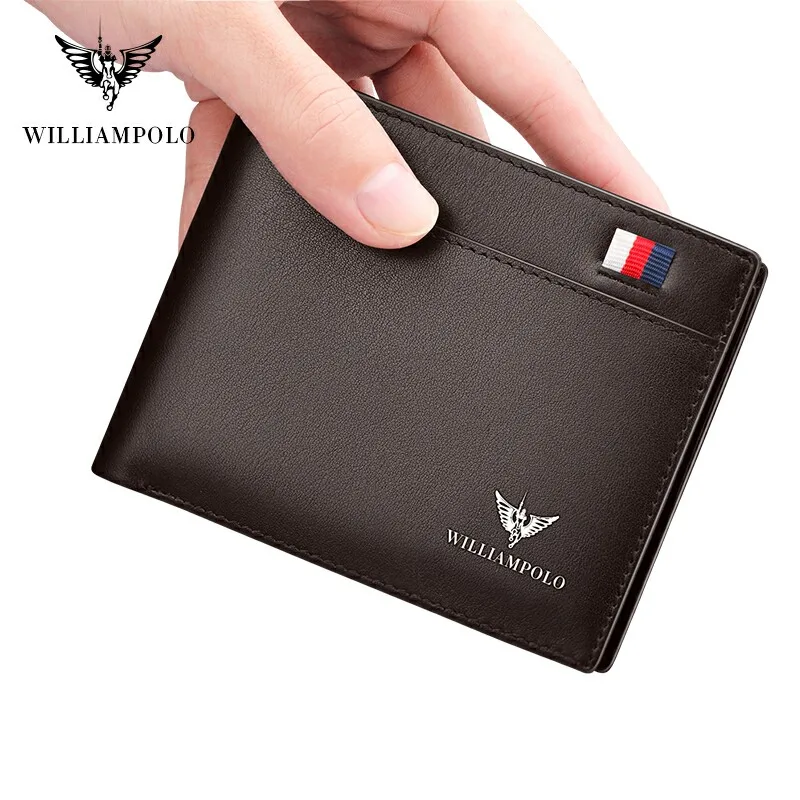 Brown Wilampolo короткий тонкий кошелек, мужской кожаный Стандартный Повседневный простой однотонный бумажник для водительских прав, бумажники ручной работы, держатели для наличных карт, подарки - Цвет: Brown