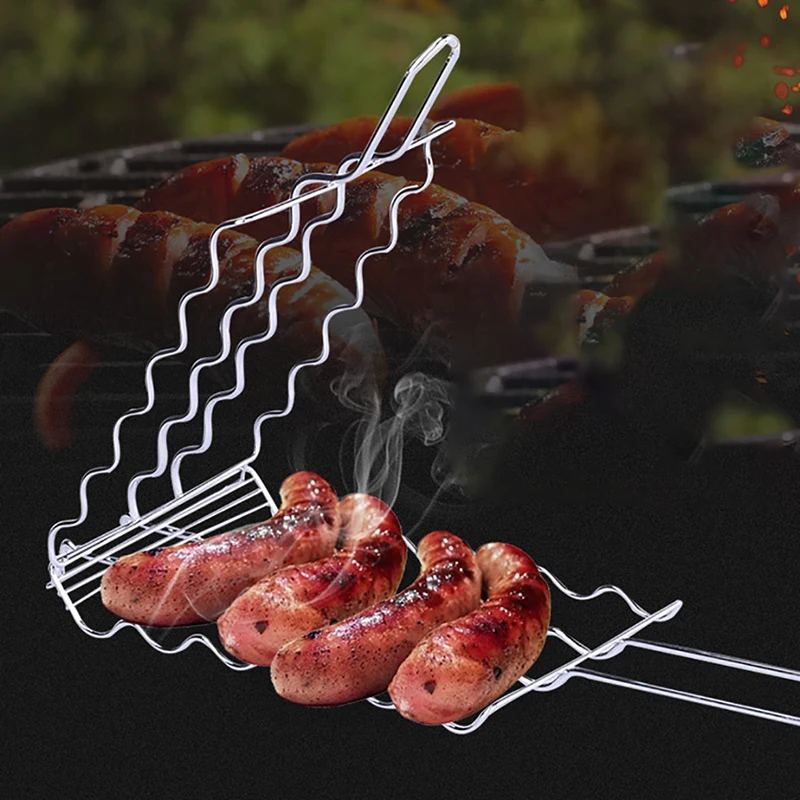 Гриль для хот-догов инструмент с деревянной ручкой овощное мясо зажим для решетки-гриль сетка Кемпинг барбекю кухонная прихватка