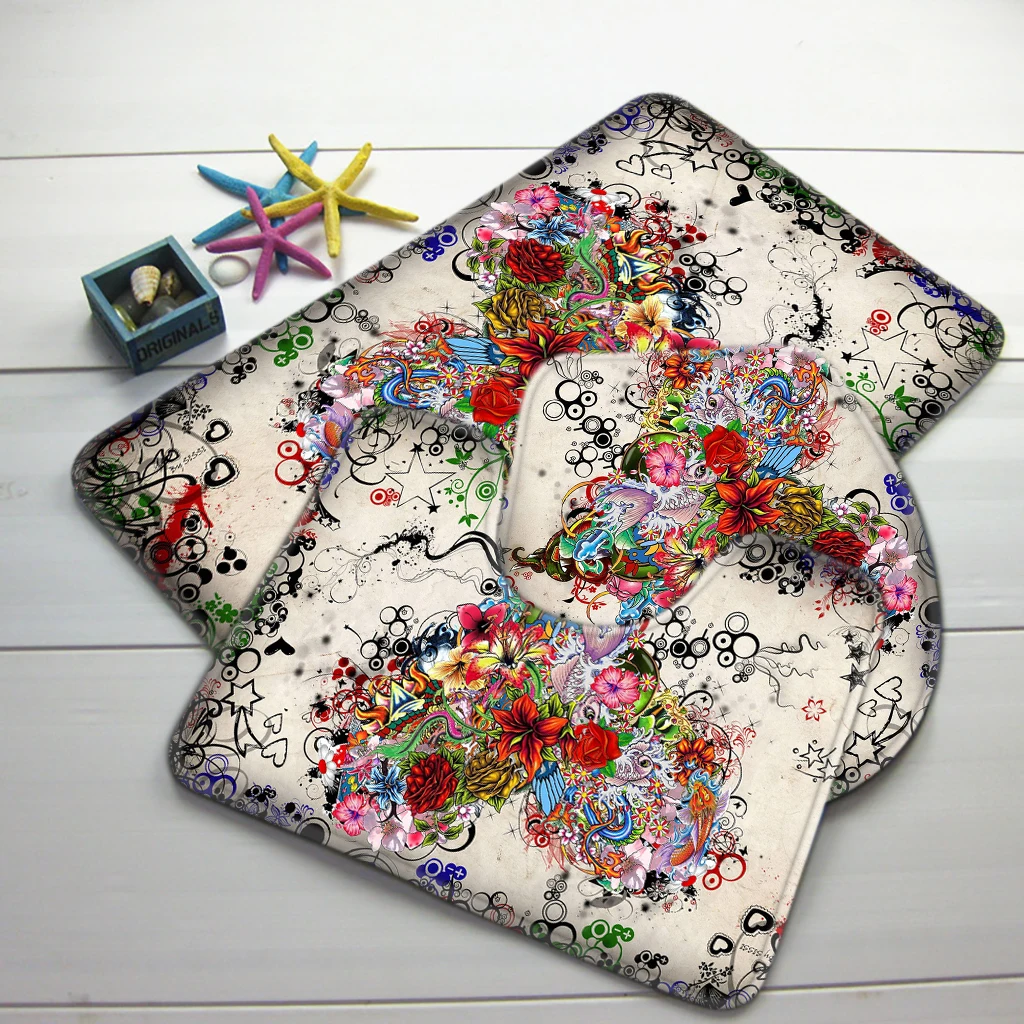 3pcs Bathroom Mat Set Happy Valentines Day Flower Heart Pattern Bath Non Slip Shower and Toilet Sets | Дом и сад