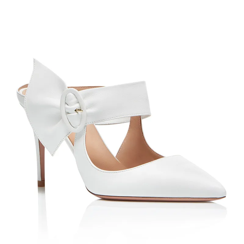 Woman Sandals 2018 Fashion High Heels Lady Pumps Mules White Buckle Designer Slippers Party Wedding Pointed Toe Shoes Women EU44 | Обувь