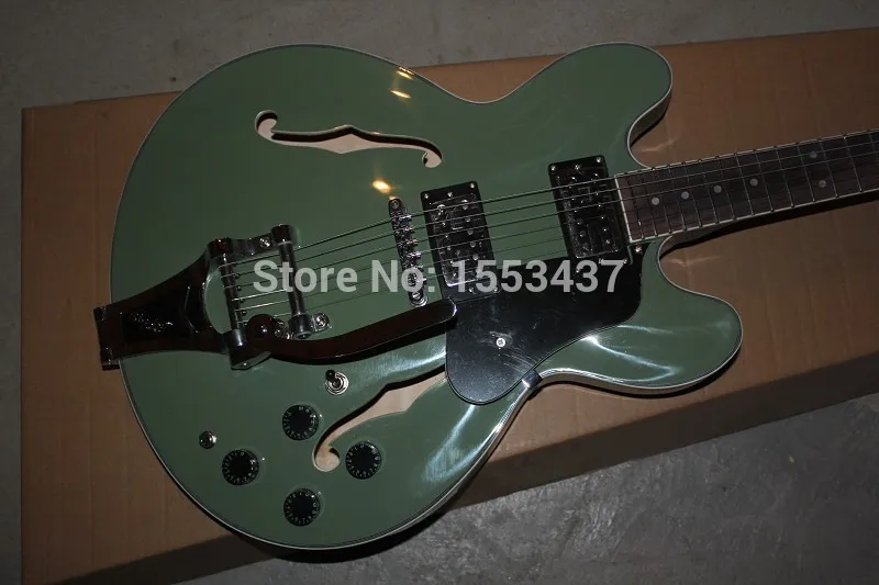 Бесплатная доставка полу полые тела красного дерева клена ES-335 Bigsby тремоло Джаз