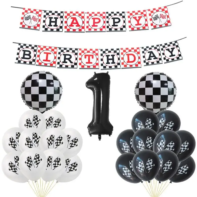 Black 1 1 комплект Гоночный флаг тачки флаги с надписью Happy Birthday клетчатый белый черный автомобиль гоночная линия баннер для вечеринки в честь Дня Рождения декоративные баннеры детские игрушки - Цвет: Black 1