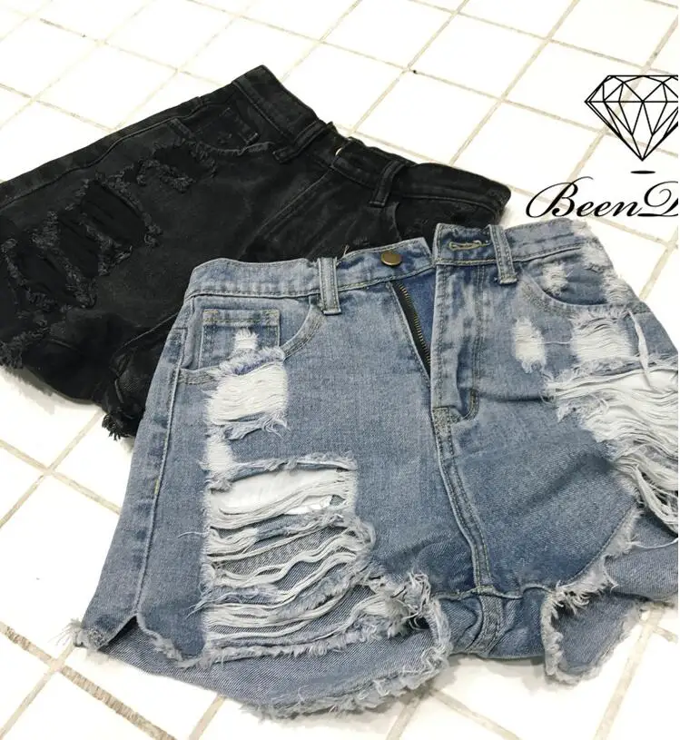 Dark wash High-waist Jean Ripped Destroy Holes Tassel Denim 2018 Sexy Women New Fashion Summer Casual Hot Shorts | Женская одежда