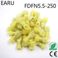 fdfn5 250 fdfn5 5 250 nylon brass female insulated spade joint cable wire connector 100pcspack suit 4 6mm2 12 10awg fdfn plug