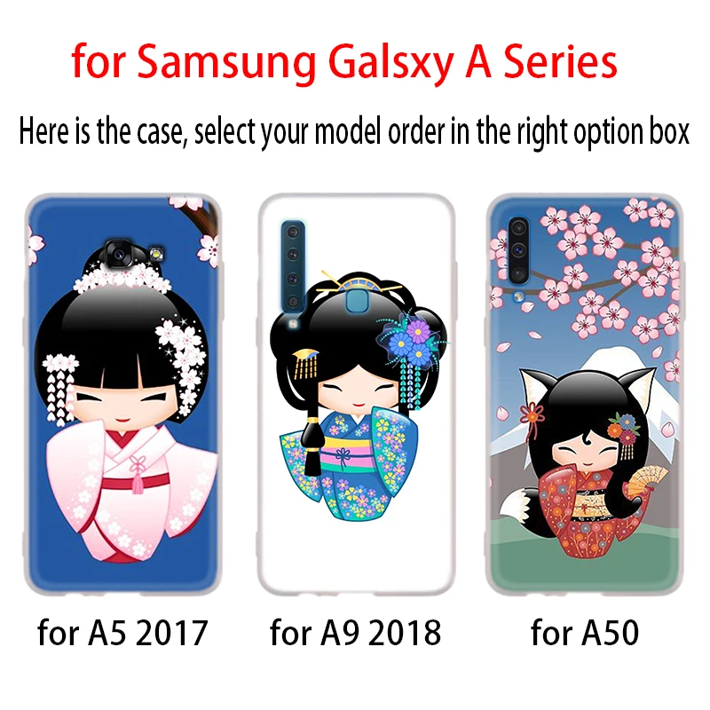Case For Samsung A32 A52 A72 A12 A42 5g A21S A50 A51 A3 A5 A6 A7 A8 Plus 2018 2017 Cover kawaii Japanese Kokeshi Doll | Мобильные