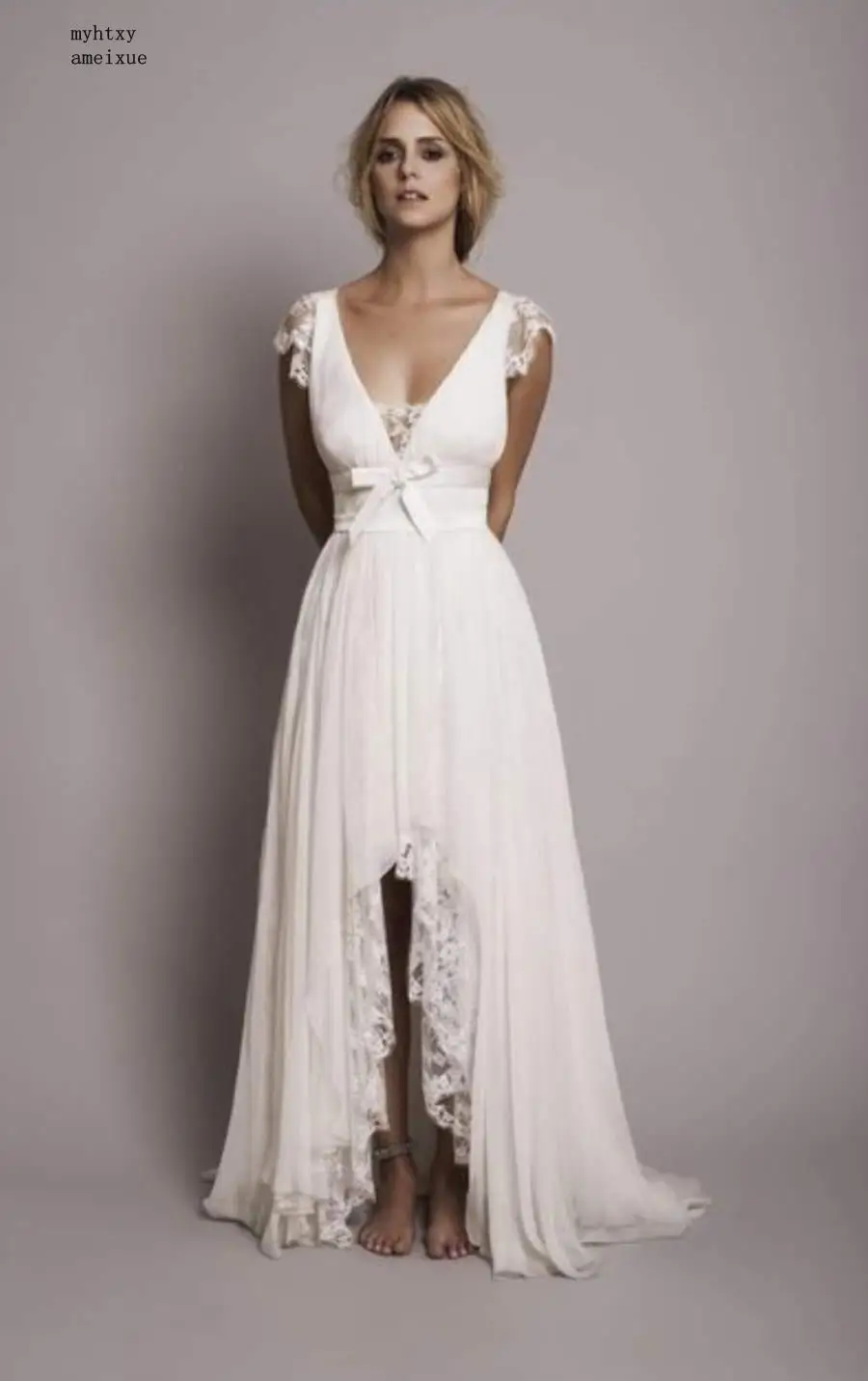 Пляжное свадебное платье с v образным вырезом и открытой спиной хит продаж 2020