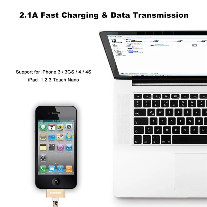 SUPTEC 2.4A USB кабель для передачи данных iPhone 4S 4 с нейлоновой оплеткой 30 Pin Быстрый