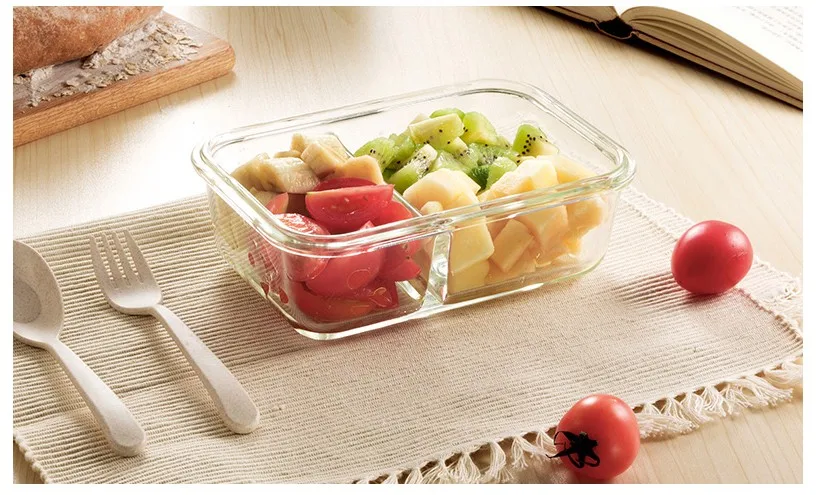 Microwavable стеклянный Ланч-бокс с разделителем, крышкой, сумкой; приготовление еды стеклянные контейнеры для хранения продуктов с 2 отсеками; ланч-контейнер