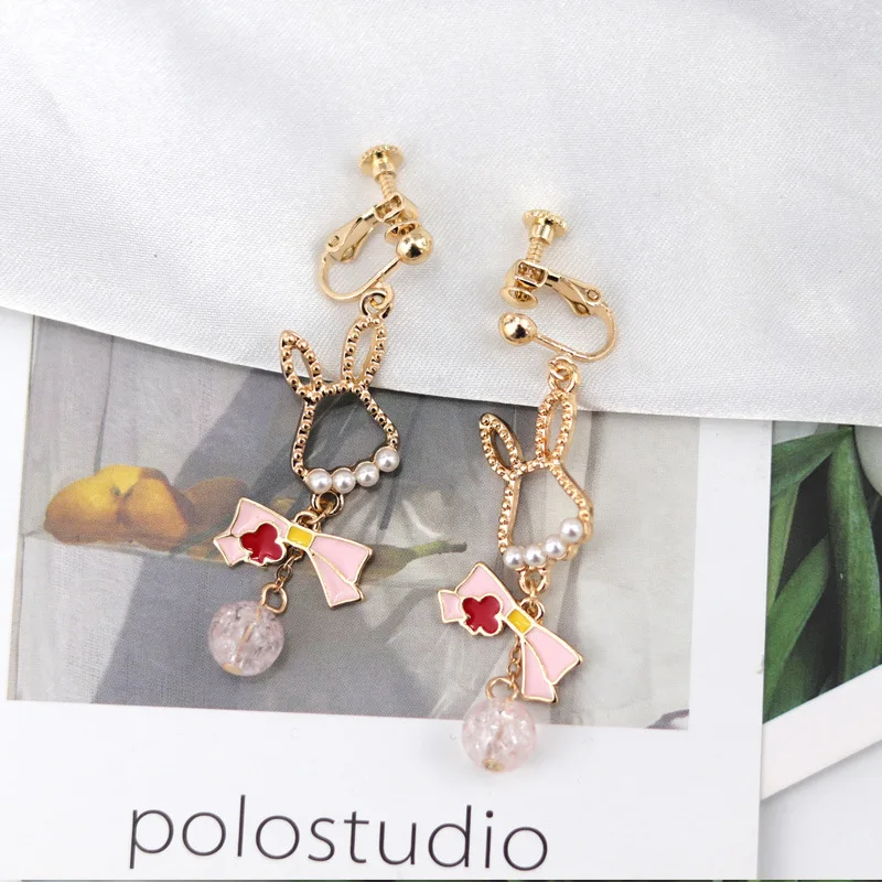 Japanese Bow Earrings Sweet Cute Cartoon Bunny Pearl Stud | Украшения и аксессуары