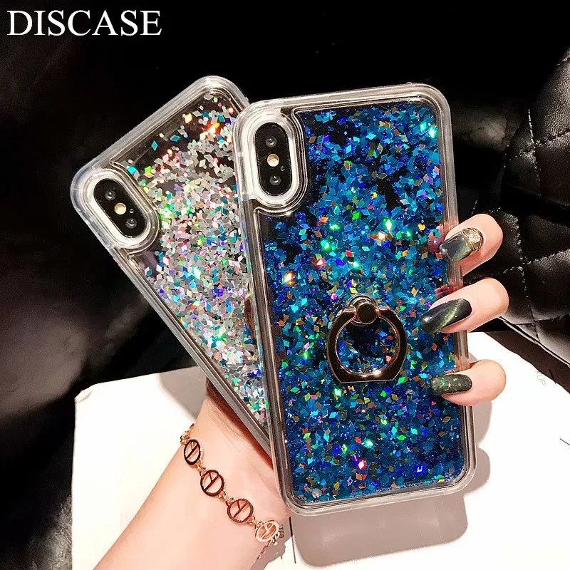 DISCASE чехол для телефона iphone 8 7 6 6s плюс роскошный кольцо покрытие динамический Плывун красочный блестки X