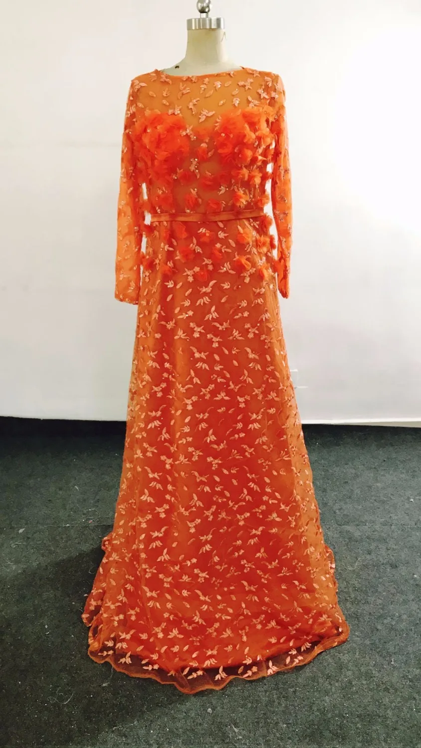 2017 новые длинные платья Elie_Saab с круглым вырезом и длинным рукавом длиной до пола