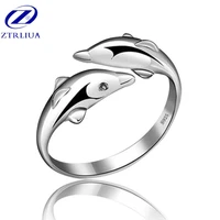 hot popular exquisite animal silver plated jewelry creative double dolphin hypoallergenic female opening rings r289