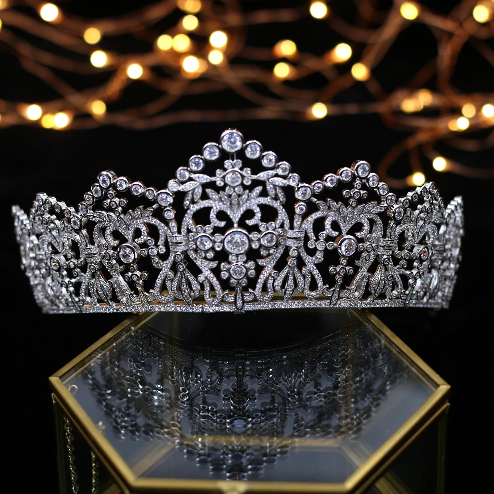 Высококачественный сверкающий Циркон Хрустальная свадебная тиара корона серебряные свадебные аксессуары королевская КОРОЛЕВА НОЧНОЙ орнамент для волос