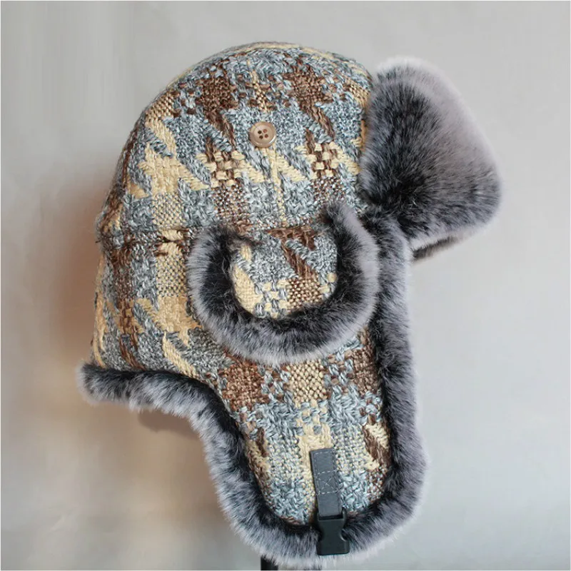 B-8485 Outdoor Earflap Bomber Hats Adult Warm Russian Ushanka Hats Trooper Snow Ski Windproof Cap Ear Protective