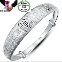 omhxzj wholesale european fashion woman man party wedding gift fortune words s999 sterling silver cuff bangle ba30