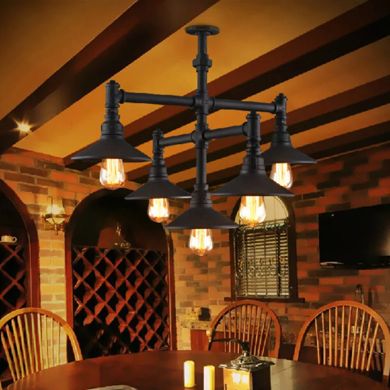 Goedkoop Industriële Waterleiding LED Hanglamp Woonkamer Creatieve Amerikaanse Land Smeedijzeren Restaurant Bar Tafel Retro LED Lamp