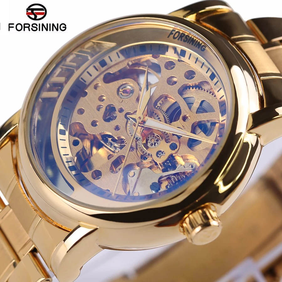 

2018 New Gold Watches Top Luxury Brand Mens Fashion Automatic Skeleton Man Mechanical Watches Classic relogio masculino Gift box