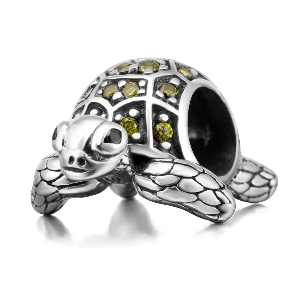 Green CZ Turtle Choruslove морская черепаха Шарм серебряные бусины 925 пробы Подходит Пандора океан Летняя серия браслет DIY ювелирные изделия - Цвет: Green CZ Turtle