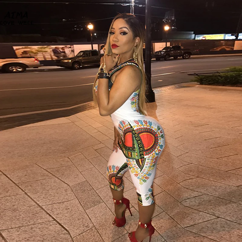 2017 Summer New African Printing National Two Piece Set Sexy Women Sleeveless O-Neck T-shirt + Pencil Pants Fashion Sets | Женская
