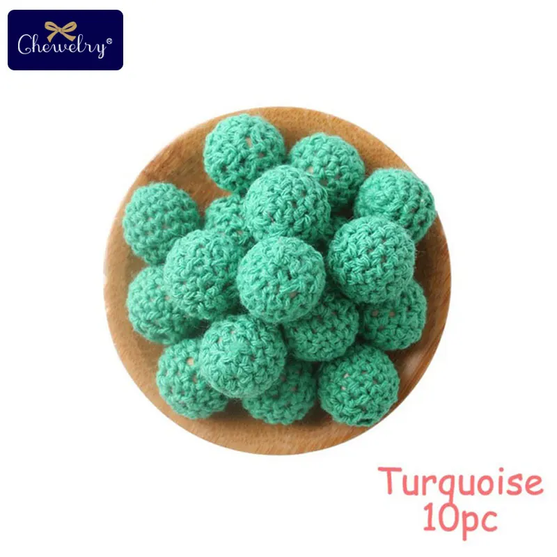 Turquoise Crochet 10 шт. круглый деревянный Прорезыватель для зубов крючком жевательные, бусины зуб кормящих Цепочки и ожерелья прорезывания зубов детские бусы Прорезыватель для зубов свободные шарики для детей Товары - Цвет: Turquoise Crochet