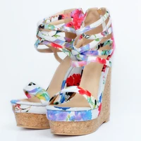 women sandals new fashion high heels wedges trife sandals party wedding women shoes flower print glasiator xd118