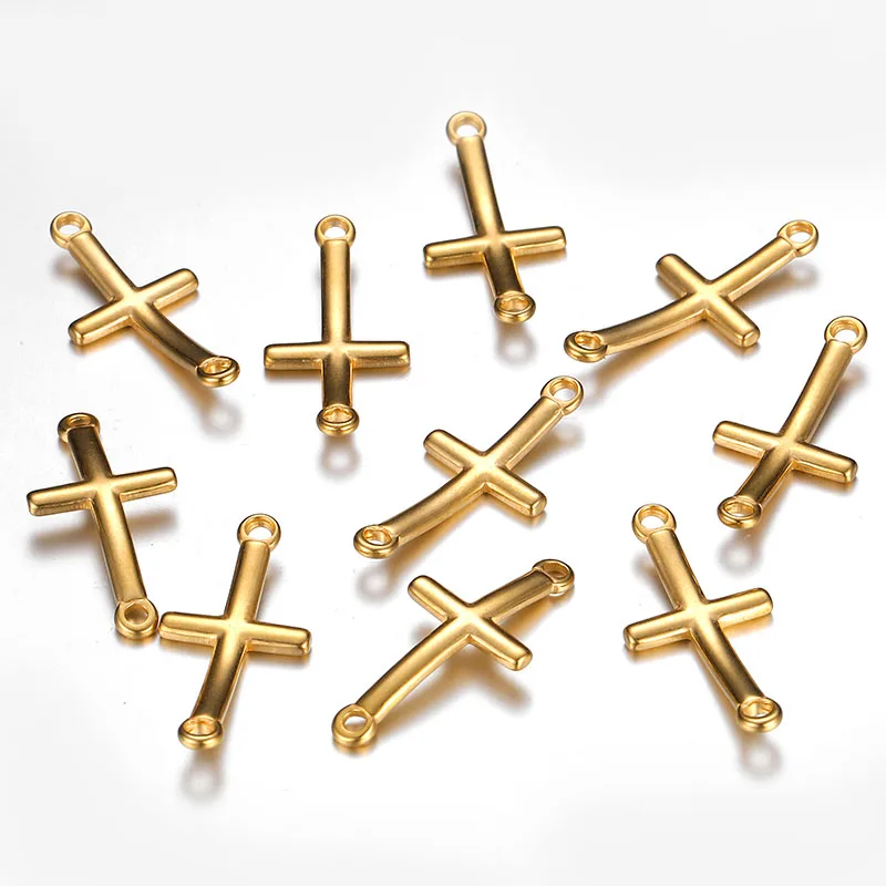 Подвески-кресты из нержавеющей стали под серебро и золото 10 шт. 14 х30 мм фурнитура