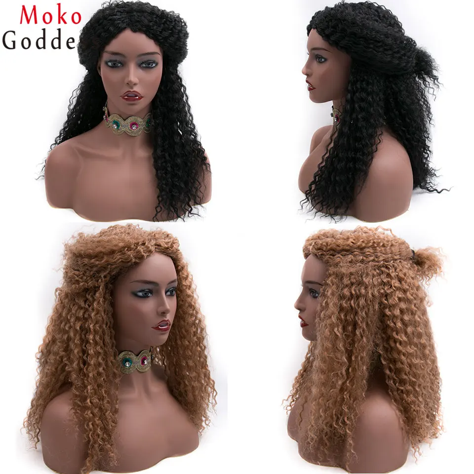 MoKoGoddess афро кудрявые вьющиеся парики для черных женщин Длинные Синтетические парики афро-американские плетеные парики