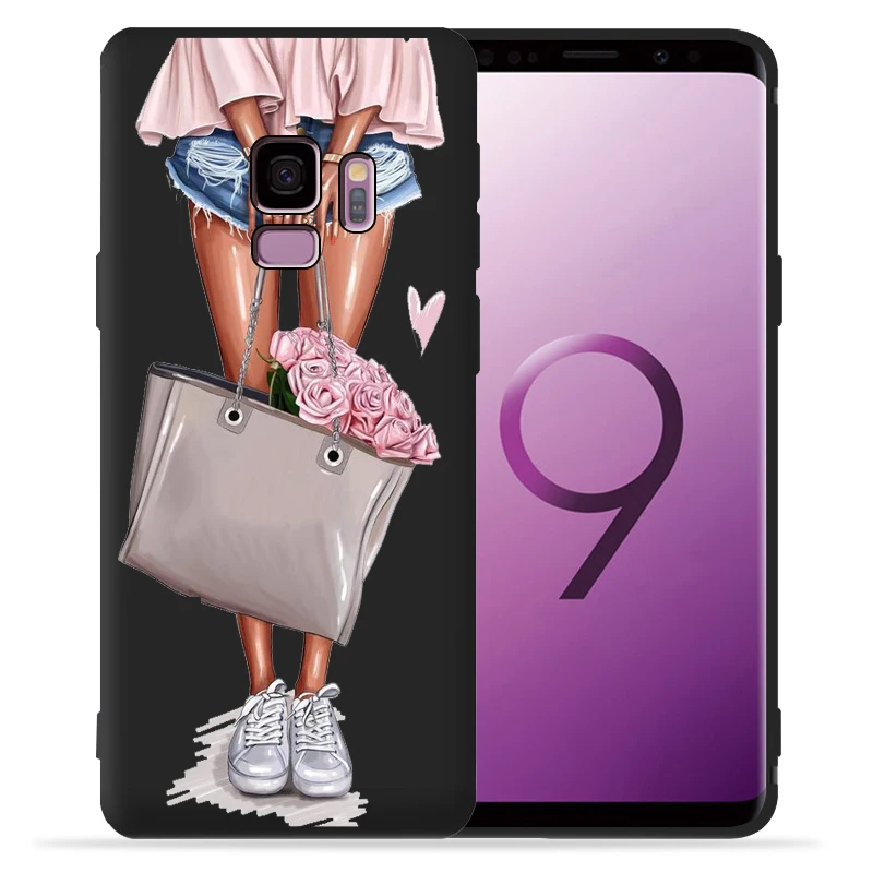 01 Модный чехол для девочек samsung Galaxy S9 S8 S10 Plus S7 S6 Edge S10 Lite Note9 8 высокий каблук кофейная Цветочная девушка чехол для телефона Etui - Цвет: 01
