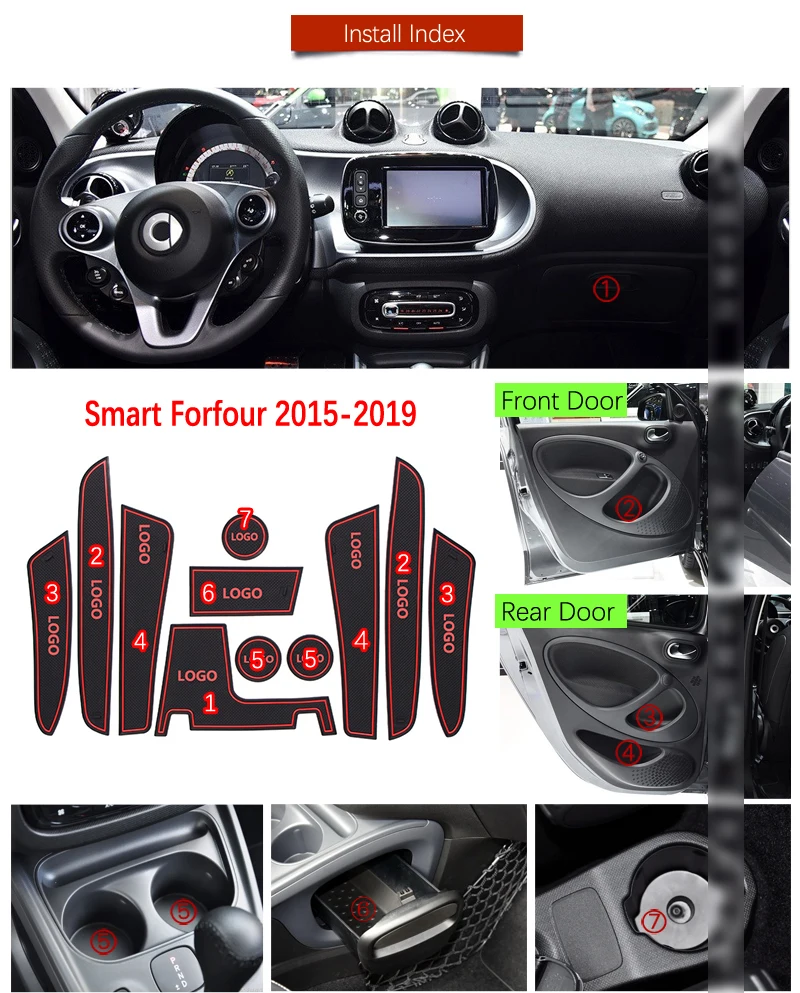 Противоскользящий резиновый коврик для ворот и чашки Smart Forfour W453 2015 2016 2017 2018 2019