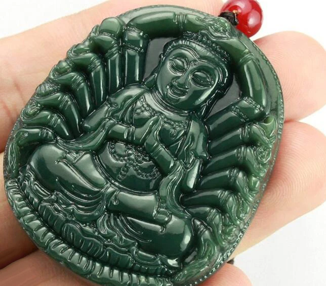 Natural Green Stone Pendant One Thousand Hands of Goddess Mercy Guanyin Bodhisattva Necklace | Украшения и аксессуары