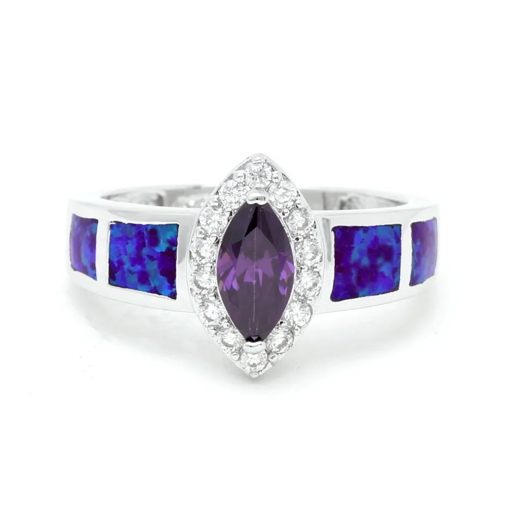 Женское кольцо с опалом 2017 обручальное фиолетовым фианитом серебряное ювелирное