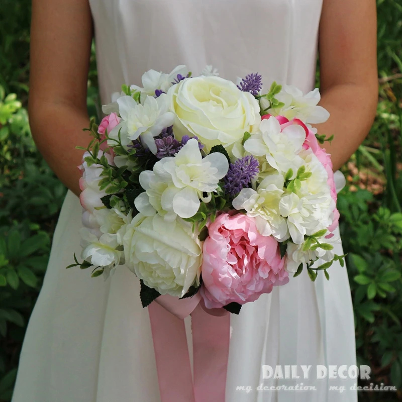 Большой букет из искусственных белых и розовых роз 26 см|corsage wrist|wrist flowerflowers white |